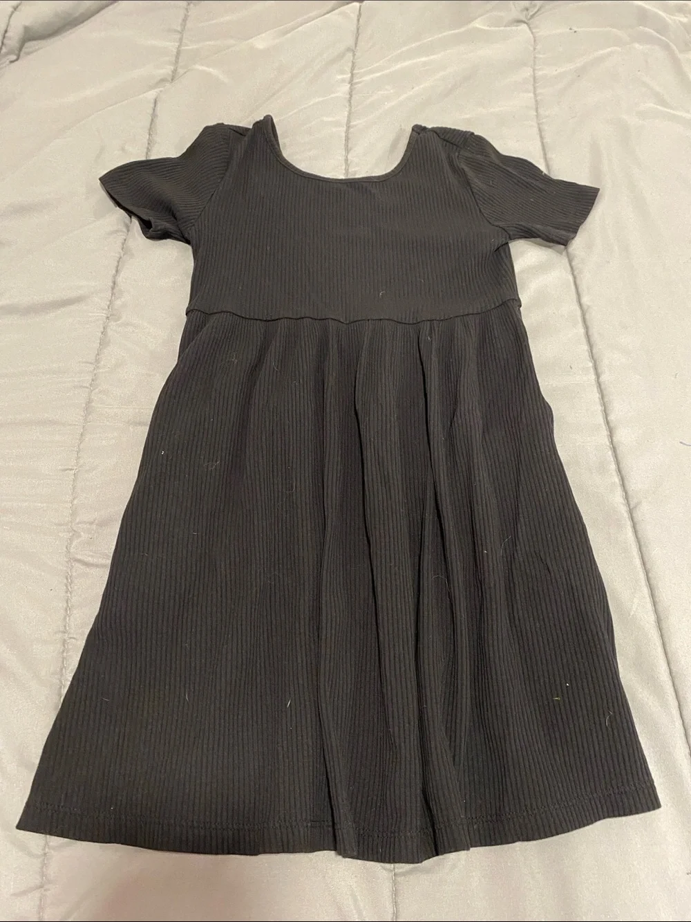 Old Navy Black Ribbed Short Sleeve A-Line Dress